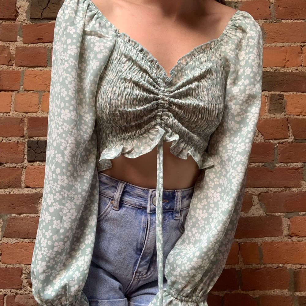 Altar’d State Sage Long Sleeve Floral Crop Top